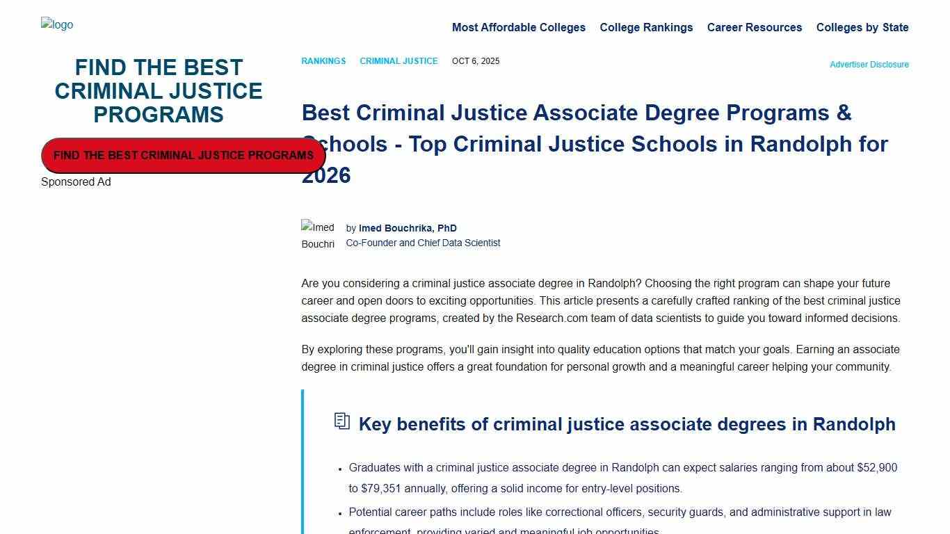 Best Criminal Justice Associate Degree Programs & Schools - Top Criminal Justice Schools in Randolph for 2026 Research.com